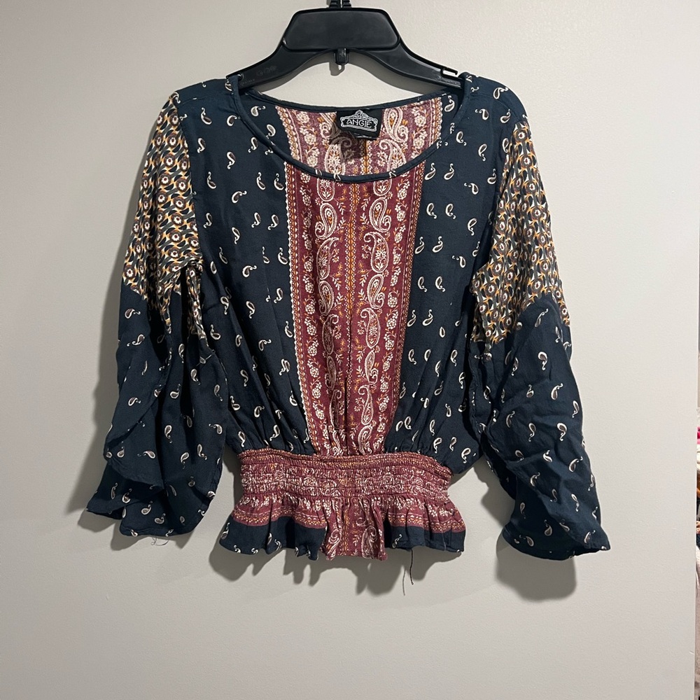 Angie Navy and Burgundy Boho Blouse